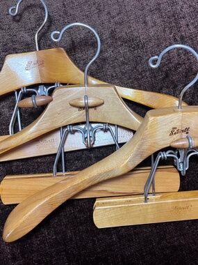 Three Setwell Larger Vintage Robust Wood Suit Hangers Made in the USA